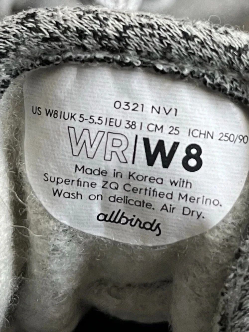 Allbirds “The Wool” Runners Light Gray Women's Size 8 Running Shoes
